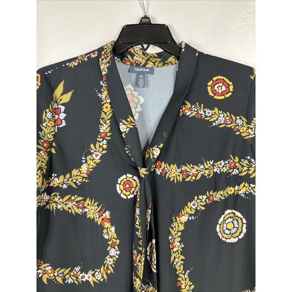 ModCloth Top Blouse Womens Size XL Gray Floral Long Sleeve Front Tie BOHO New - Picture 6 of 15
